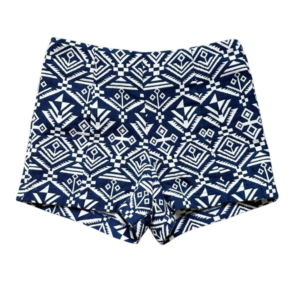 Gianni Bini Navy White Geometric Aztec‎ Print Cotton High Waist 3" Inseam Shorts - Picture 2 of 5